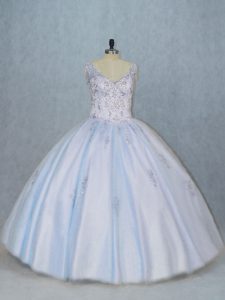 Ideal Beading Sweet 16 Dress Blue Side Zipper Sleeveless Floor Length
