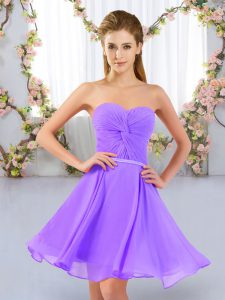 Hot Selling Sleeveless Mini Length Ruching Lace Up Quinceanera Dama Dress with Lavender