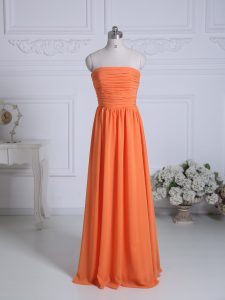 Exceptional Floor Length Empire Sleeveless Orange Dama Dress for Quinceanera Zipper