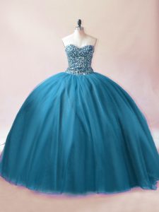 Custom Made Sleeveless Lace Up Floor Length Beading Quince Ball Gowns