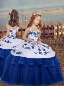 Delicate Straps Sleeveless Tulle Little Girls Pageant Gowns Embroidery Lace Up