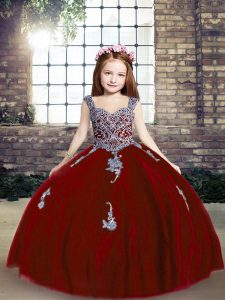 Beautiful Red Sleeveless Tulle Lace Up Little Girls Pageant Dress Wholesale for Party and Wedding Party