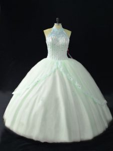High Class Floor Length Lace Up Quinceanera Dress Apple Green for Sweet 16 and Quinceanera with Beading
