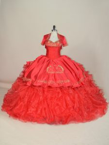 Ball Gowns Sleeveless Red Vestidos de Quinceanera Brush Train Lace Up