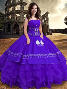 Trendy Embroidery and Ruffles Quinceanera Dress Purple Lace Up Sleeveless Floor Length