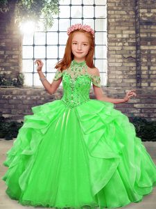 Floor Length Ball Gowns Sleeveless Green Kids Formal Wear Lace Up