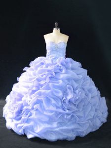 Sweetheart Sleeveless Organza Ball Gown Prom Dress Embroidery and Pick Ups and Hand Made Flower Court Train Lace Up