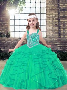 Inexpensive Sleeveless Lace Up Floor Length Beading Little Girl Pageant Dress