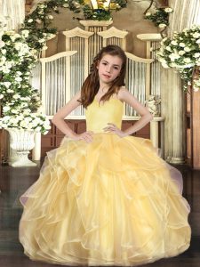 Great Gold Straps Lace Up Ruffles Girls Pageant Dresses Sleeveless