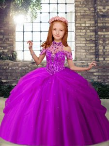 New Arrival Purple Lace Up Pageant Gowns Beading Sleeveless Floor Length