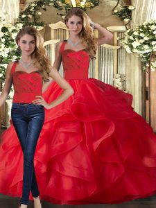 Red Sleeveless Ruffles Floor Length Vestidos de Quinceanera
