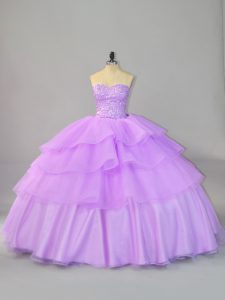 Lace Up Quinceanera Gown Lavender for Sweet 16 and Quinceanera with Beading and Ruffled Layers