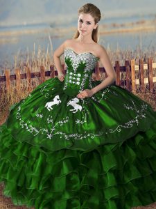 Lovely Sleeveless Embroidery and Ruffles Lace Up Ball Gown Prom Dress