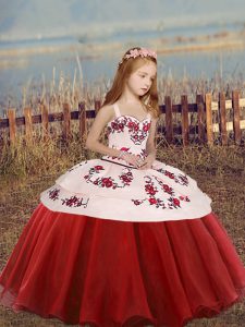 Classical Red Ball Gowns Embroidery Girls Pageant Dresses Lace Up Organza Sleeveless Floor Length
