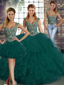 Smart Sleeveless Beading and Ruffles Lace Up Quince Ball Gowns