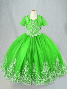 Charming Ball Gowns Spaghetti Straps Sleeveless Tulle Floor Length Lace Up Beading and Embroidery Little Girls Pageant Gowns
