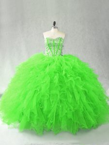 Ball Gowns Tulle Sweetheart Sleeveless Beading and Ruffles Floor Length Lace Up Ball Gown Prom Dress