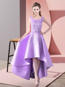 Best Selling Scoop Sleeveless Zipper Court Dresses for Sweet 16 Lavender Satin