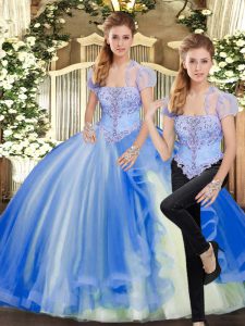 Simple Floor Length Two Pieces Sleeveless Blue Sweet 16 Quinceanera Dress Lace Up