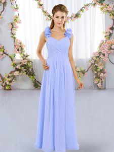Romantic Lavender Lace Up Straps Hand Made Flower Quinceanera Court Dresses Chiffon Sleeveless