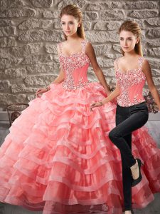 Clearance Organza Sleeveless Quinceanera Dresses Court Train and Beading and Ruffled Layers