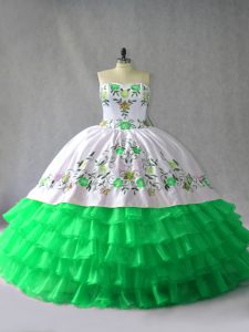 Dazzling Green Lace Up Sweetheart Embroidery and Ruffled Layers Vestidos de Quinceanera Organza Sleeveless