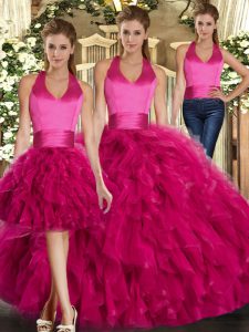 Tulle Sleeveless Floor Length Quinceanera Dress and Ruffles