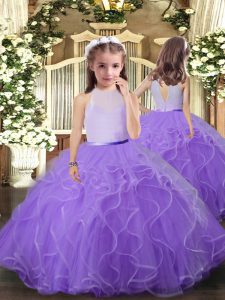 Scoop Sleeveless Backless Little Girls Pageant Gowns Lavender Tulle