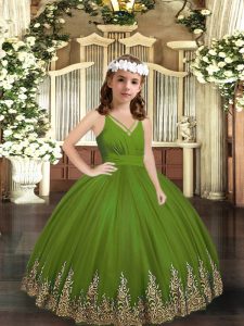 Elegant Olive Green Sleeveless Tulle Zipper Girls Pageant Dresses for Party and Wedding Party
