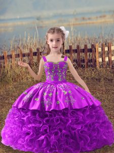 Lilac Sleeveless Embroidery Lace Up Little Girl Pageant Gowns