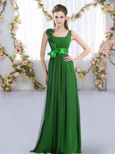 Belt and Hand Made Flower Dama Dress Dark Green Zipper Sleeveless Floor Length