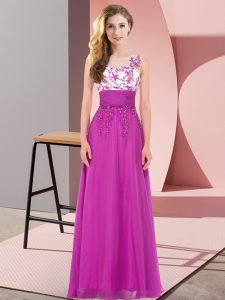 Fuchsia Quinceanera Court of Honor Dress Wedding Party with Appliques Scoop Sleeveless Backless