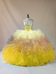 Eye-catching Floor Length Lace Up Sweet 16 Dress Multi-color for Sweet 16 and Quinceanera with Beading and Ruffles