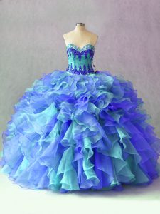 Organza Sleeveless Floor Length Sweet 16 Dress and Beading and Appliques and Ruffles