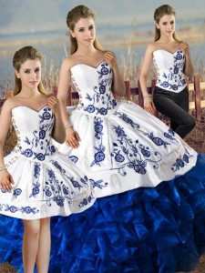 Extravagant Ball Gowns Ball Gown Prom Dress Blue And White Sweetheart Satin and Organza Sleeveless Floor Length Lace Up