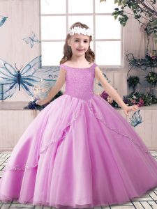 Stunning Tulle Sleeveless Floor Length Child Pageant Dress and Beading
