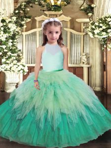 Tulle High-neck Sleeveless Backless Ruffles Little Girl Pageant Dress in Multi-color
