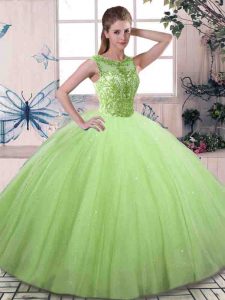 Sleeveless Floor Length Beading Lace Up 15th Birthday Dress