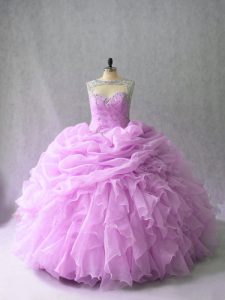 Lace Up 15th Birthday Dress Lilac for Sweet 16 and Quinceanera with Beading and Ruffles Brush Train