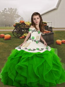 Ball Gowns Embroidery and Ruffles Child Pageant Dress Lace Up Organza Sleeveless Floor Length