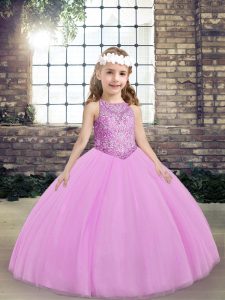 Lilac Pageant Dress for Girls Party and Wedding Party with Beading Scoop Sleeveless Lace Up