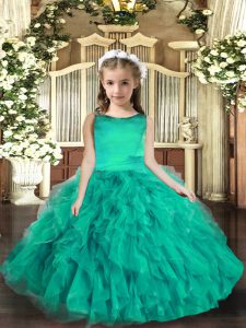 Nice Floor Length Lace Up Pageant Dress Toddler Turquoise for Party and Wedding Party with Ruffles