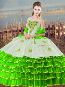Green Ball Gowns Organza Sweetheart Sleeveless Beading and Ruffled Layers Floor Length Lace Up Quinceanera Dress