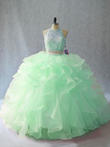 New Arrival Apple Green Sleeveless Organza Brush Train Backless 15 Quinceanera Dress for Sweet 16 and Quinceanera
