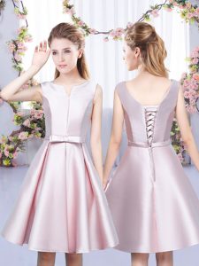 Mini Length A-line Sleeveless Baby Pink Quinceanera Dama Dress Lace Up