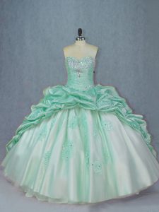 Lace Up 15 Quinceanera Dress Apple Green for Sweet 16 and Quinceanera with Beading and Pick Ups Brush Train