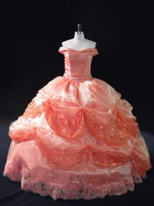 Noble Watermelon Red Off The Shoulder Neckline Beading and Sequins Sweet 16 Dresses Sleeveless Lace Up