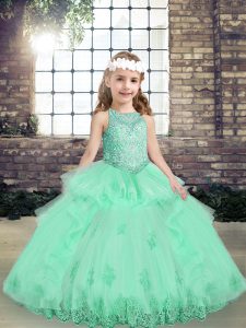 Apple Green Girls Pageant Dresses Party and Wedding Party with Lace and Appliques Scoop Sleeveless Lace Up