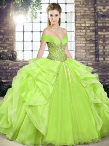 Cute Yellow Green Lace Up Off The Shoulder Beading and Ruffles Vestidos de Quinceanera Organza Sleeveless