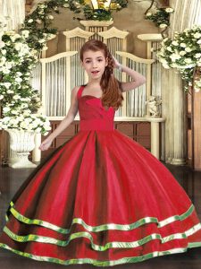 High Class Tulle Sleeveless Floor Length Kids Pageant Dress and Ruffled Layers and Ruching